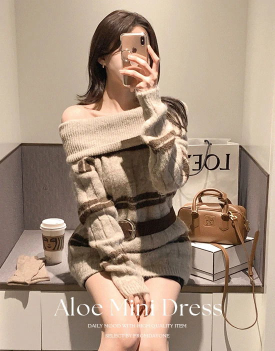 Aloe Off-Shoulder Cable Mini One Dress