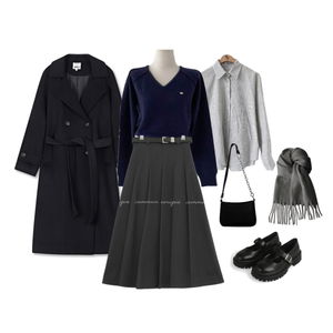 셔츠,니트,스커트 코디