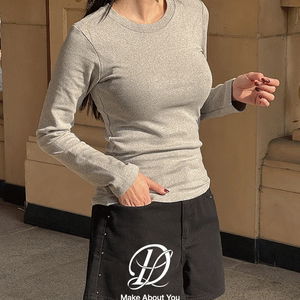 빅사이즈 44-110 오드린 라운드넥 슬림핏 베이직 피치 기모 긴팔 티셔츠