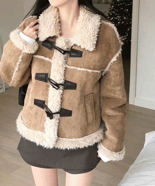 Veludi Thick Suede Tteokbokki Short Shearling Jacket Jacket Poggle Fur Vintage Look
