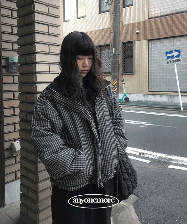포엔 리버시블 체크 양털 뽀글이 패딩 (3color)