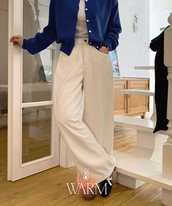 Herrit Corduroy Raised Fleece Hidden Banding Snap Split Wide Pants - 4 Colors