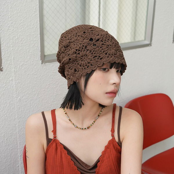 格子編織毛線帽