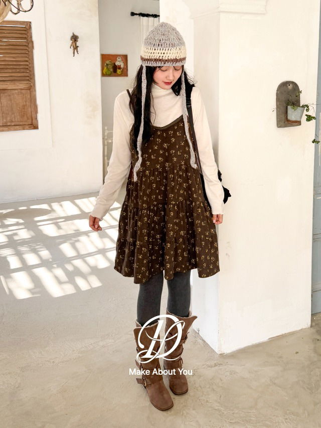 Oversized 44-110 Duke Flower Lace Layered Corduroy Bustier Strap Sleeveless Cancan Flare Mini Dress