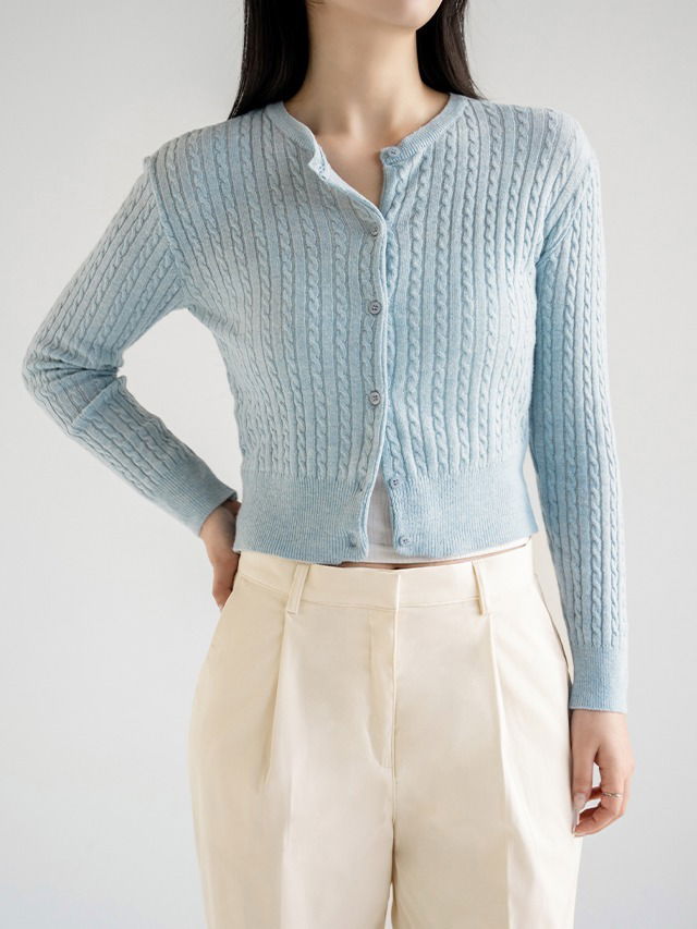 55-77 Bor Slim Daily Cable Round Knitwear Cardigan