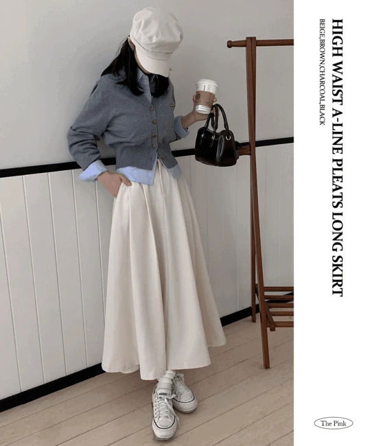 高腰A字百褶長裙