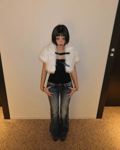 버클 반팔 크롭 퍼자켓 (연말룩 볼레로 퍼조끼)