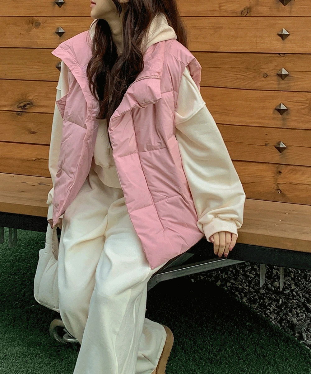 러블리 하이넥 오버핏 크롭 패딩