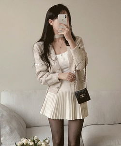 Luxe Sequin Muffler Cardigan + Pleated Skirt Set