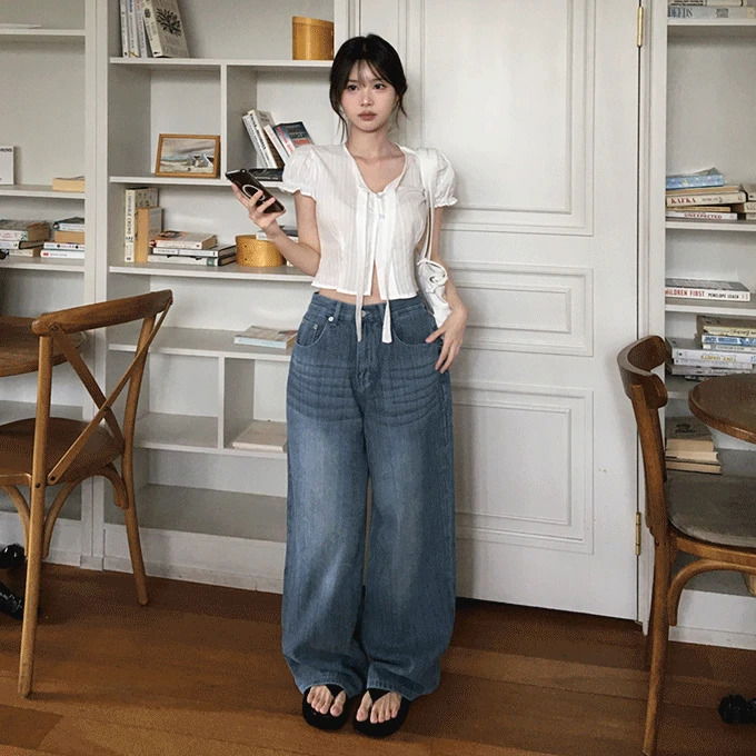 누이 더블 포켓 스트라이프 와이드 롱 팬츠 -3 color