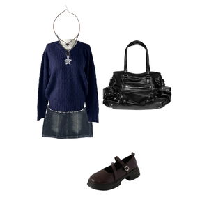 skirt,knitwears,loafers 코디