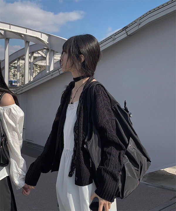 寬鬆麻花針織外套