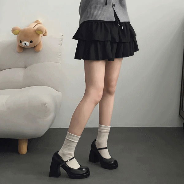 スウェード カフェモカ ストリング 3段 フレアミニスカート