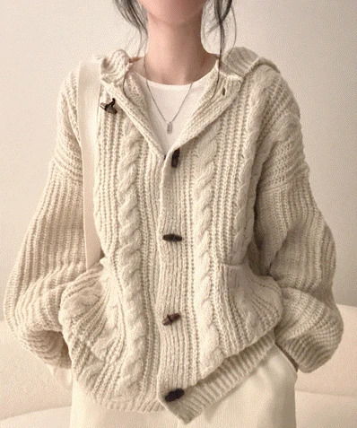 루즈핏 후드넥 포켓 니트 가디건 4color