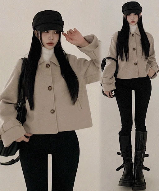 둥근카라 단추 모직 숏자켓 2color