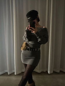 EYELET OFF SHOULDER MINI DRESS