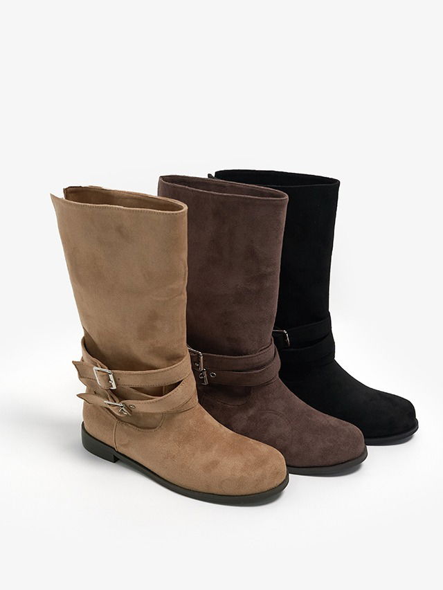 Oversized Marriott Buckle Suede Half Mid Boots