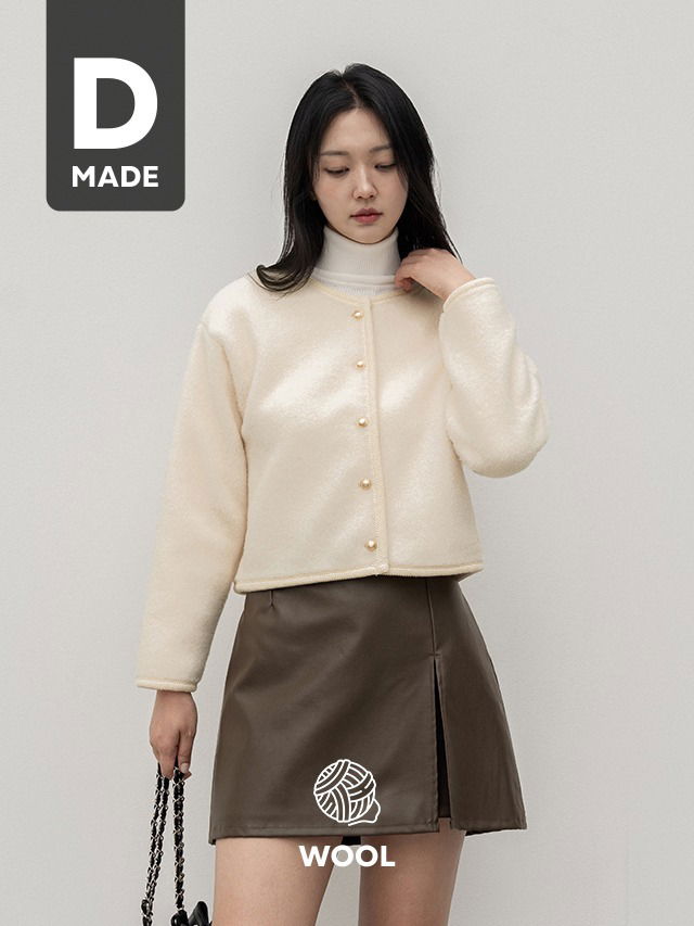 素色圓領開釦短版針織外套