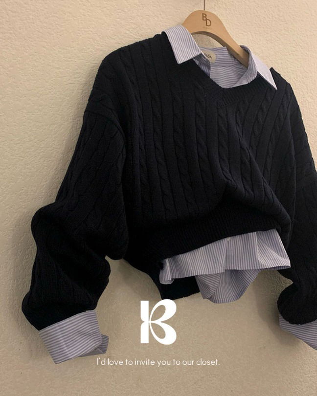 經典條紋短版長袖襯衫