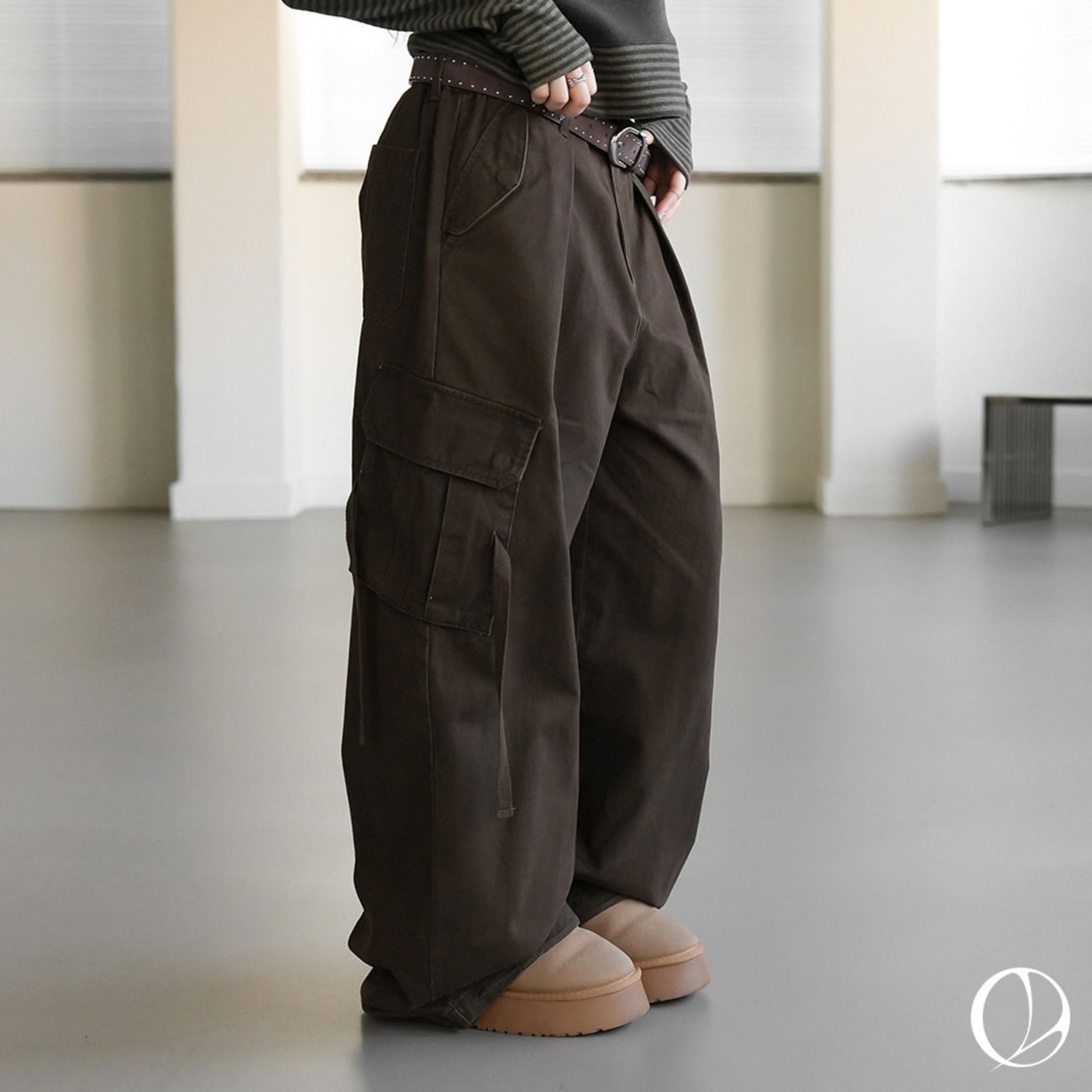 美式水洗寬版工裝褲