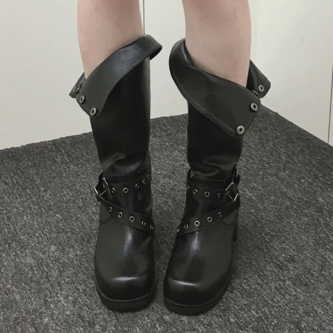 루멘 5cm 투웨이 버클 미들 부츠 -2 color