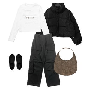 패딩자켓,긴팔티,팬츠 코디