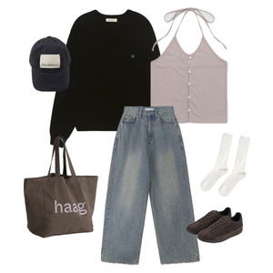 니트,슬리브리스,캔버스백&에코백 코디