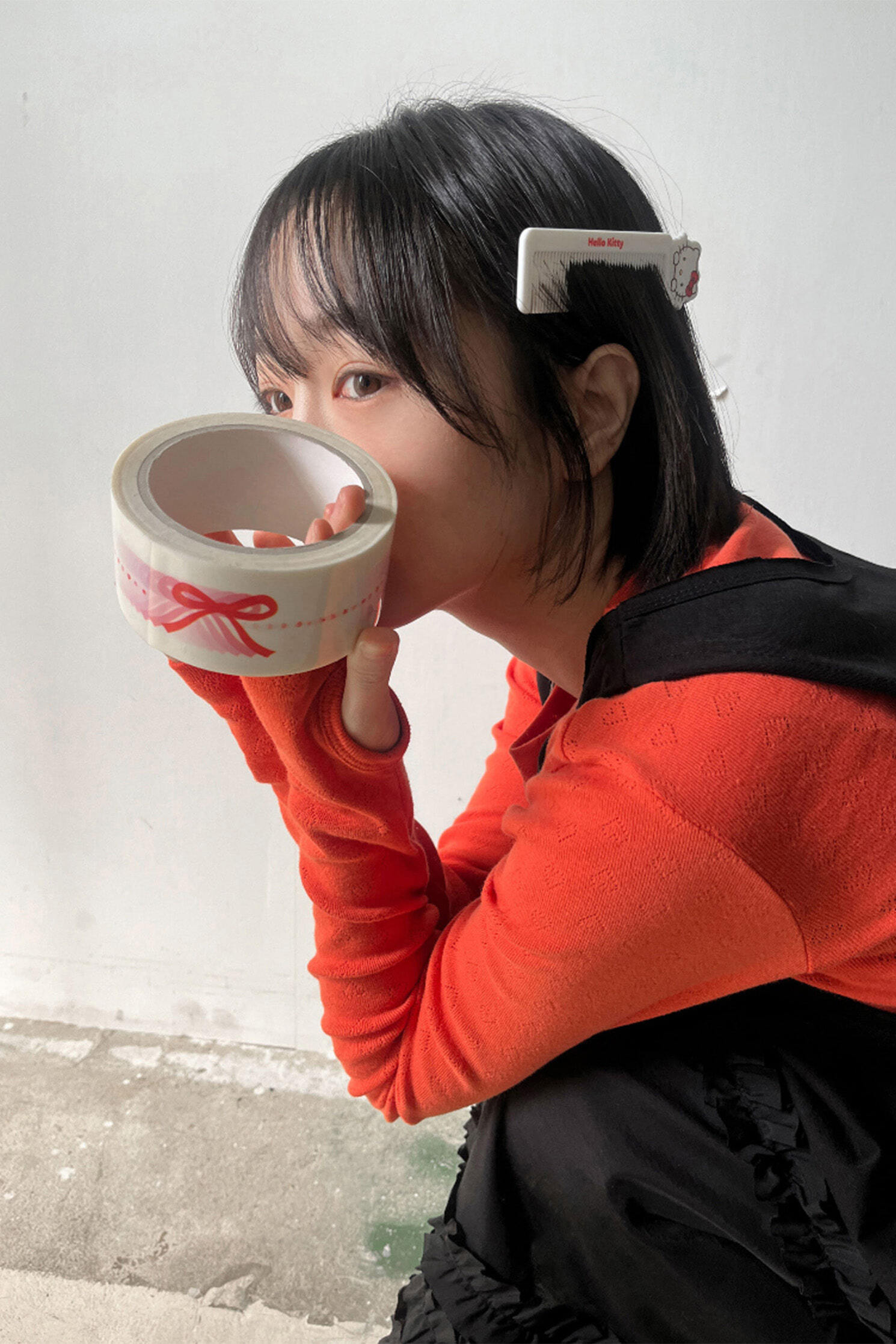 橘色愛心保暖長袖T恤