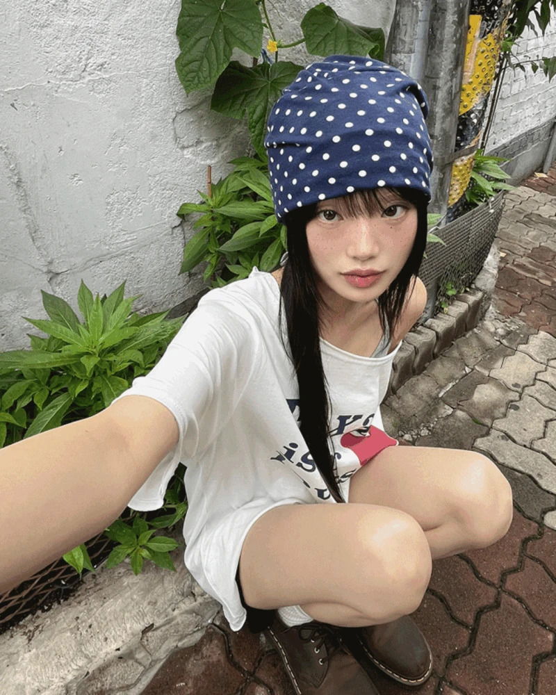 海軍藍點點扭結髮帶毛帽