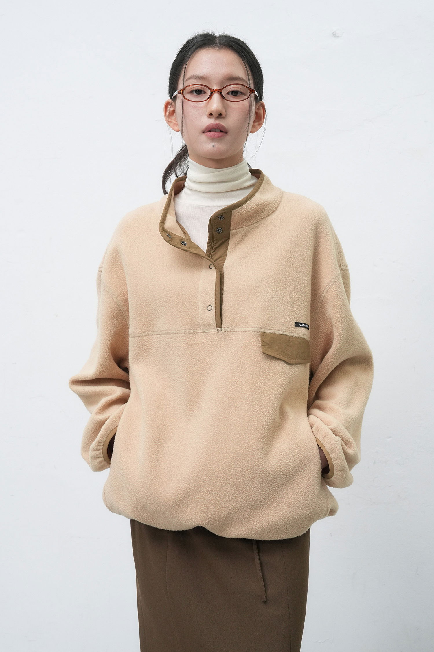 UNISEX soft high-neck fleece anorak set Zip-up