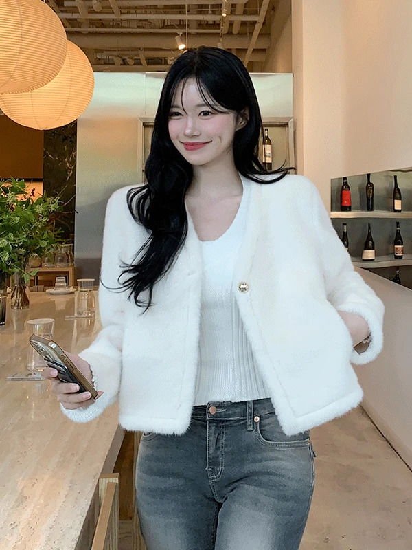 V領開襟絨毛外套