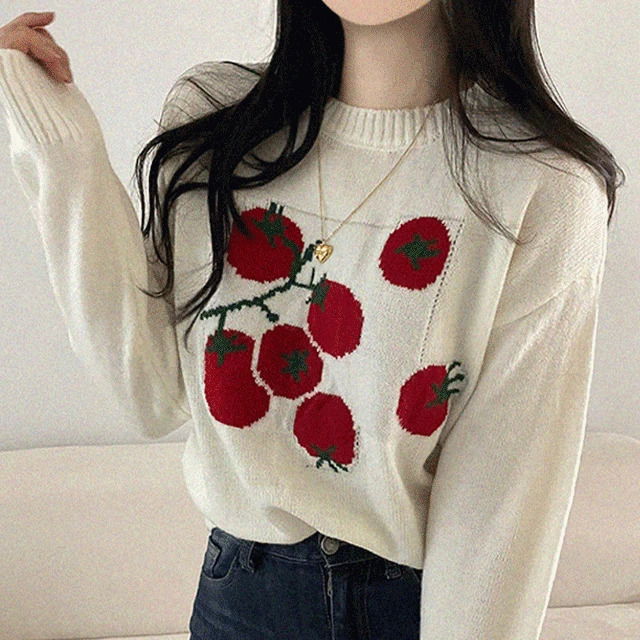 トマトラグランラウンドネックニット