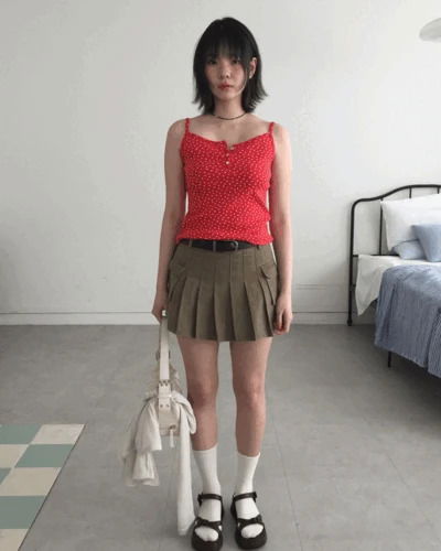 波點排扣方領無袖背心