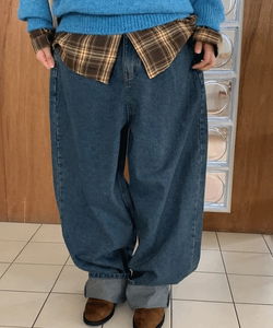 Double Big Overfit Wide Roll-up Denim Pants Jeans (2 colors)