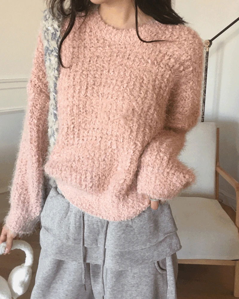 雪花松軟羊絨圓領寬鬆針織外套