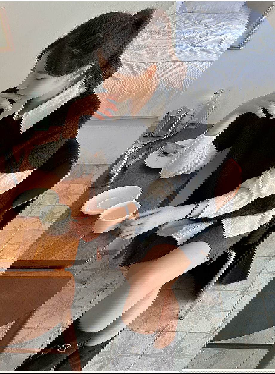 리리앤코 미르포벨 울 부클 라운드넥 반팔 니트