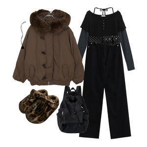 긴팔티,패딩자켓,네크리스 코디