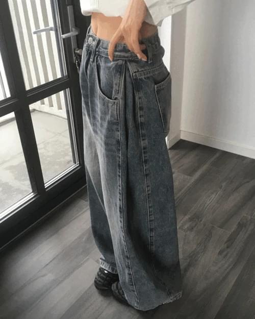 틴지 사이드 핀턱 데님 팬츠