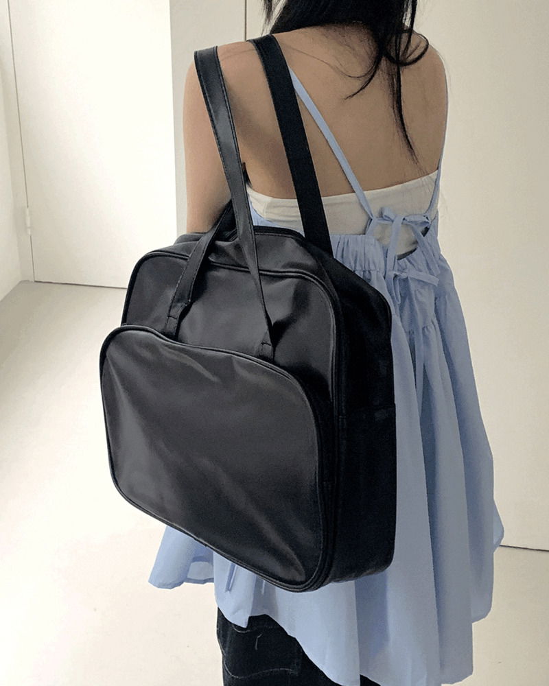 單肩質感尼龍布革電腦機能後背包