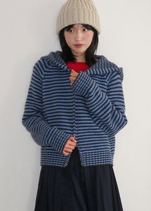 Striped Hooded Knitwear Zip-up