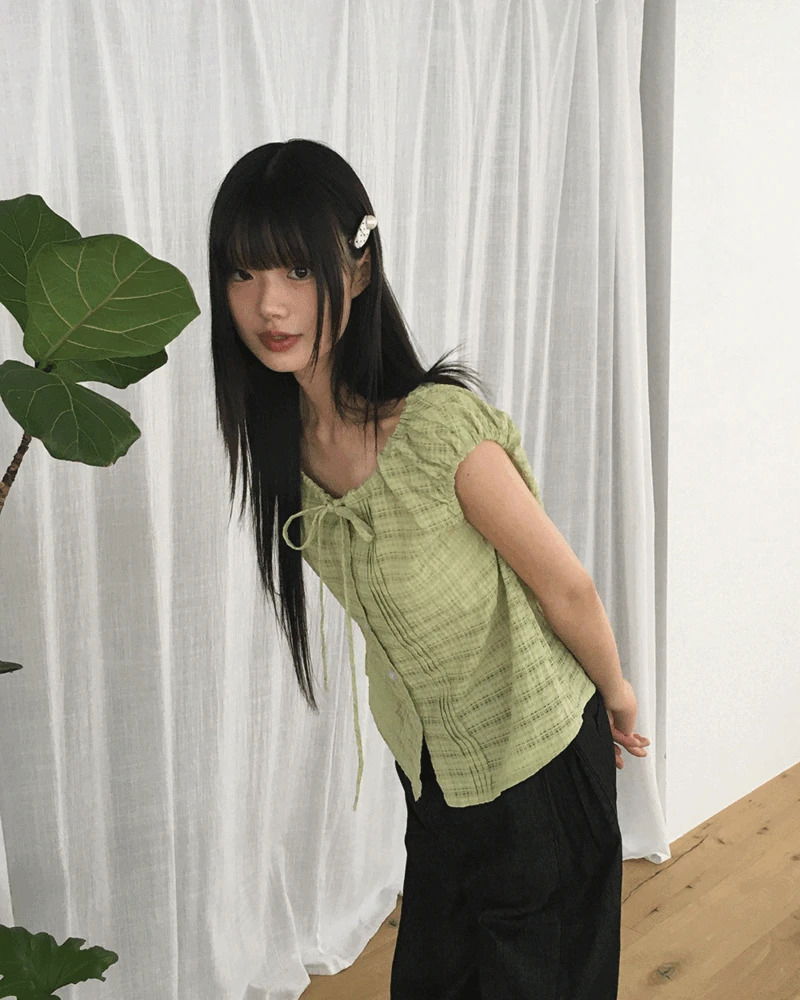 Linda Check Pintuck Ribbon Frill Blouse