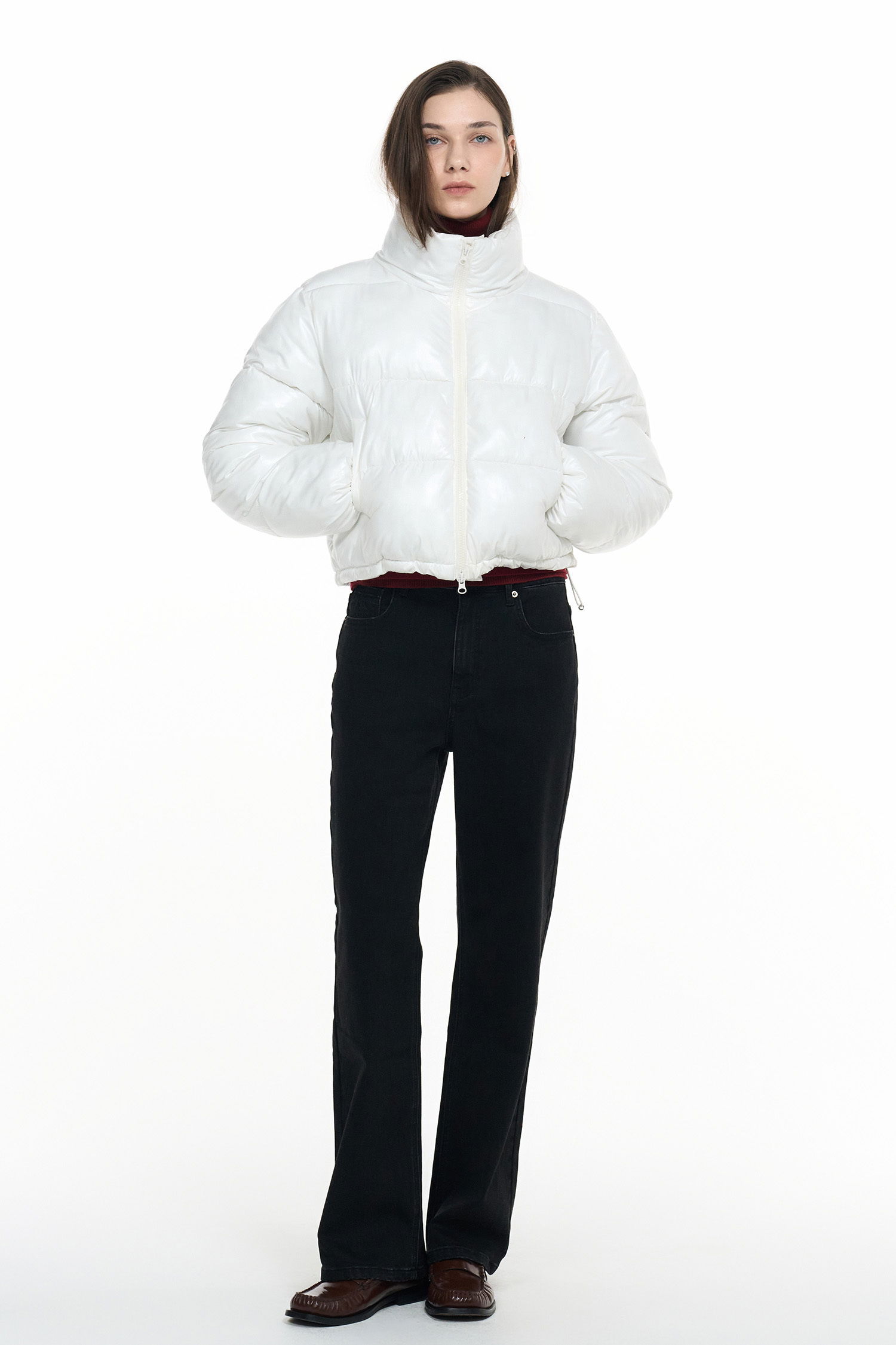 亮面光澤感短版鋪棉外套