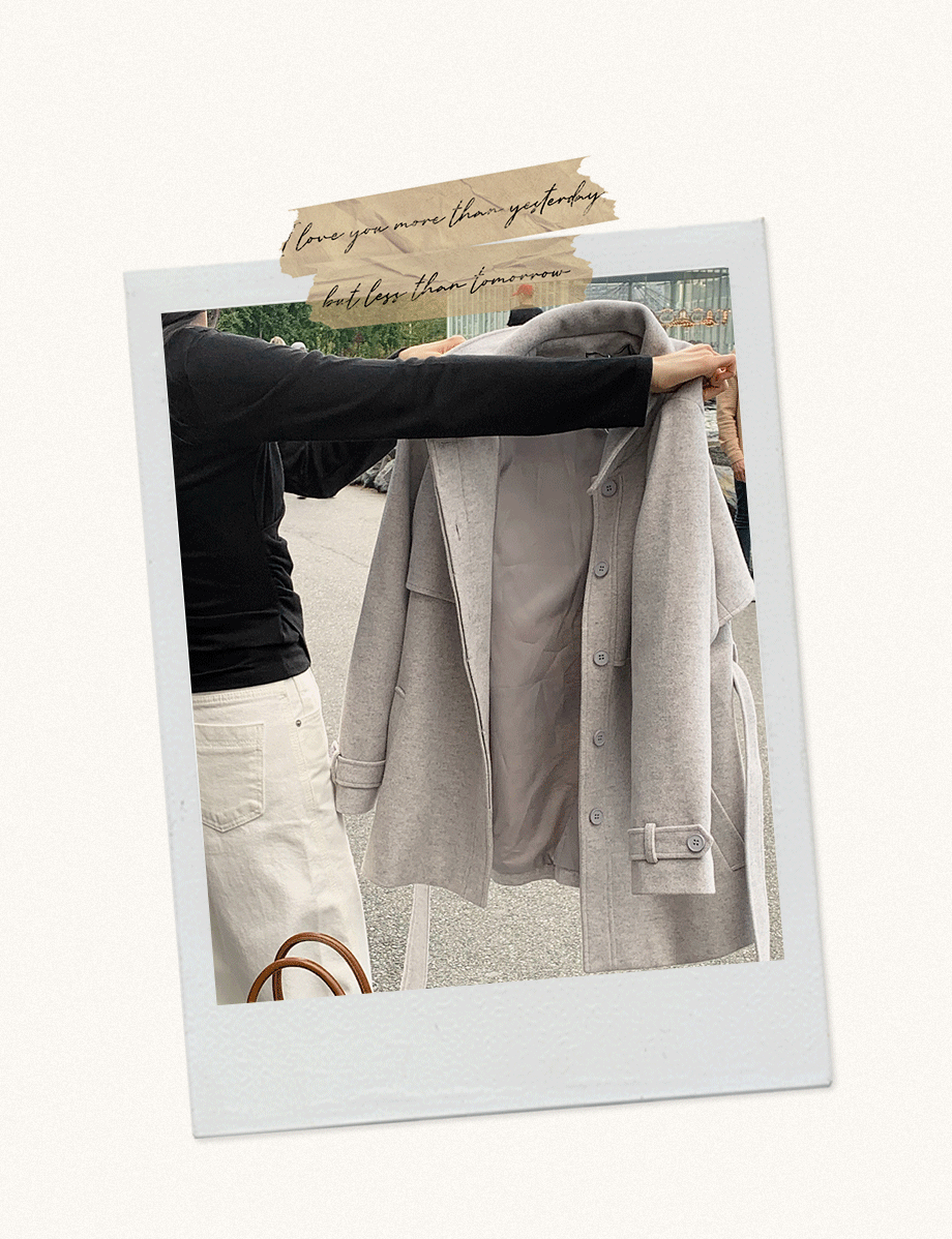 리리앤코 하로픈 플랩 카라넥 벨트 하프 코트