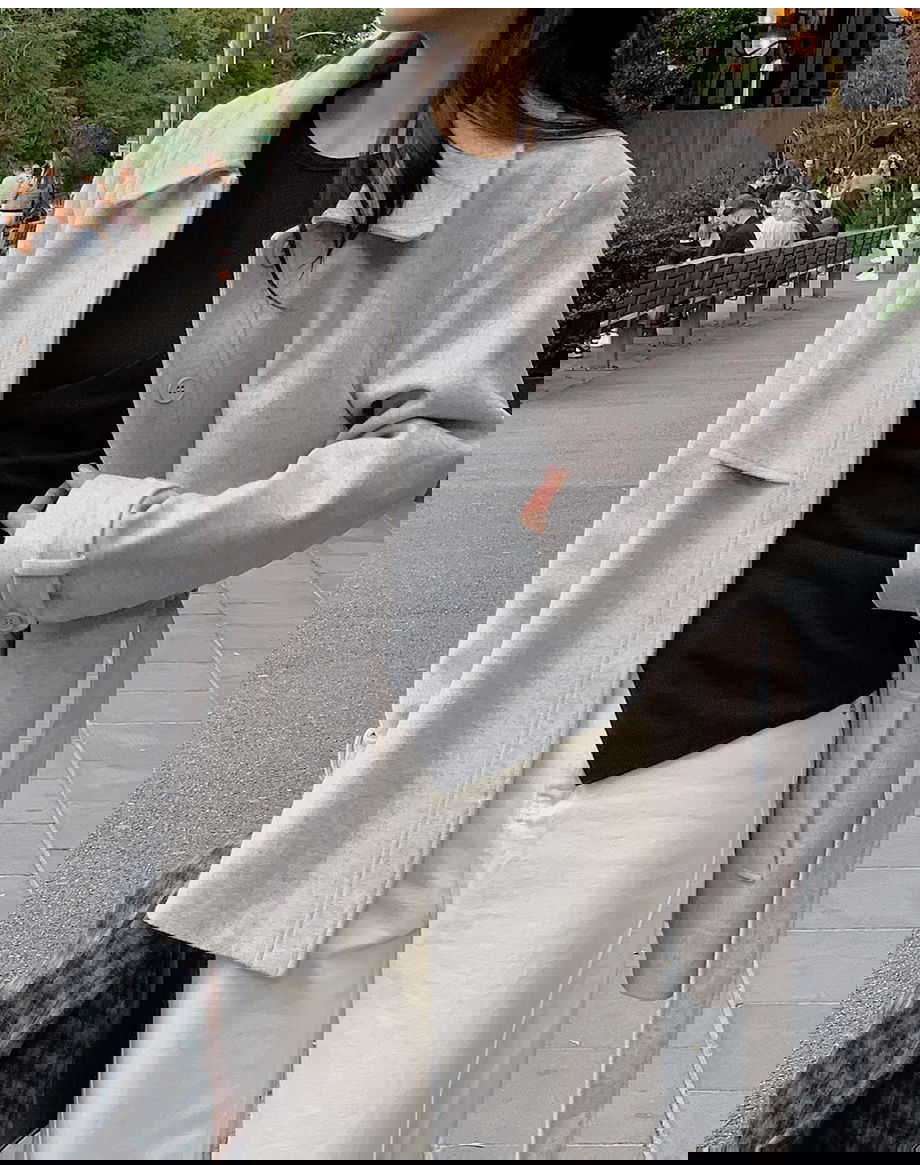 리리앤코 하로픈 플랩 카라넥 벨트 하프 코트