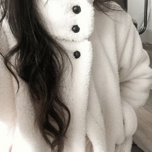 毛絨絨寬鬆高領短版毛茸茸外套