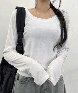 1+1 Cheese Round Fleece-lined Long Sleeve T-shirt