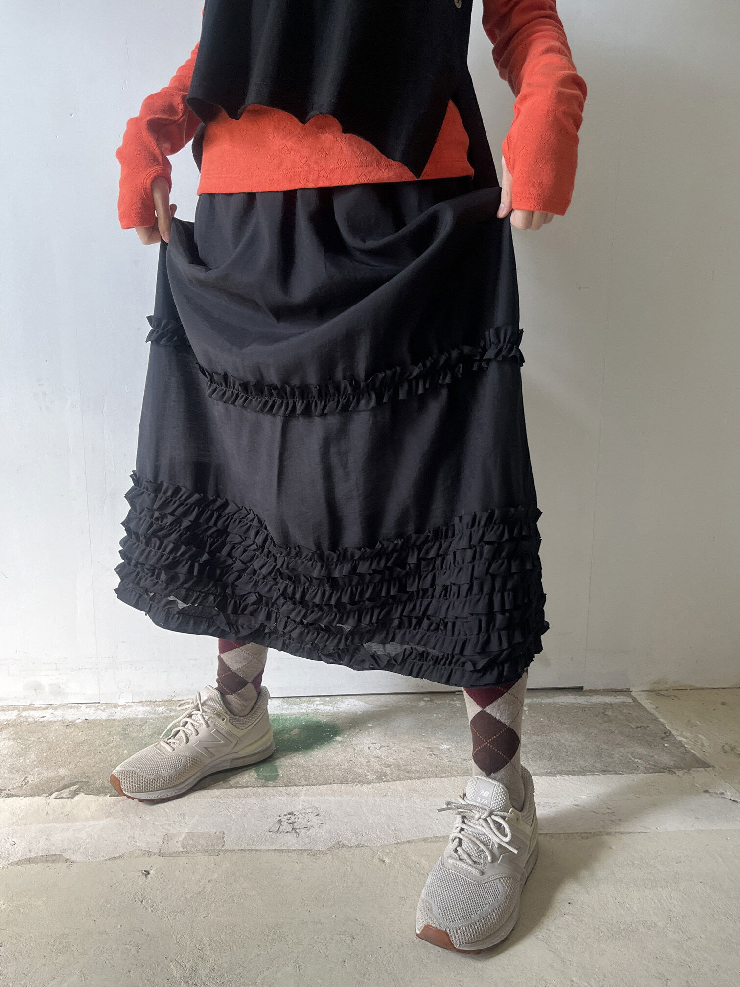 搖擺層次長版半身裙