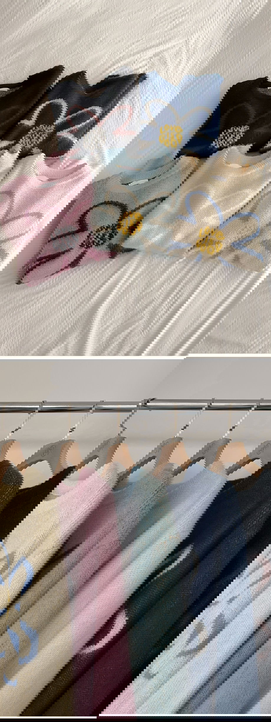 리리앤코 플로네브 브러쉬 플라워 루즈핏 니트