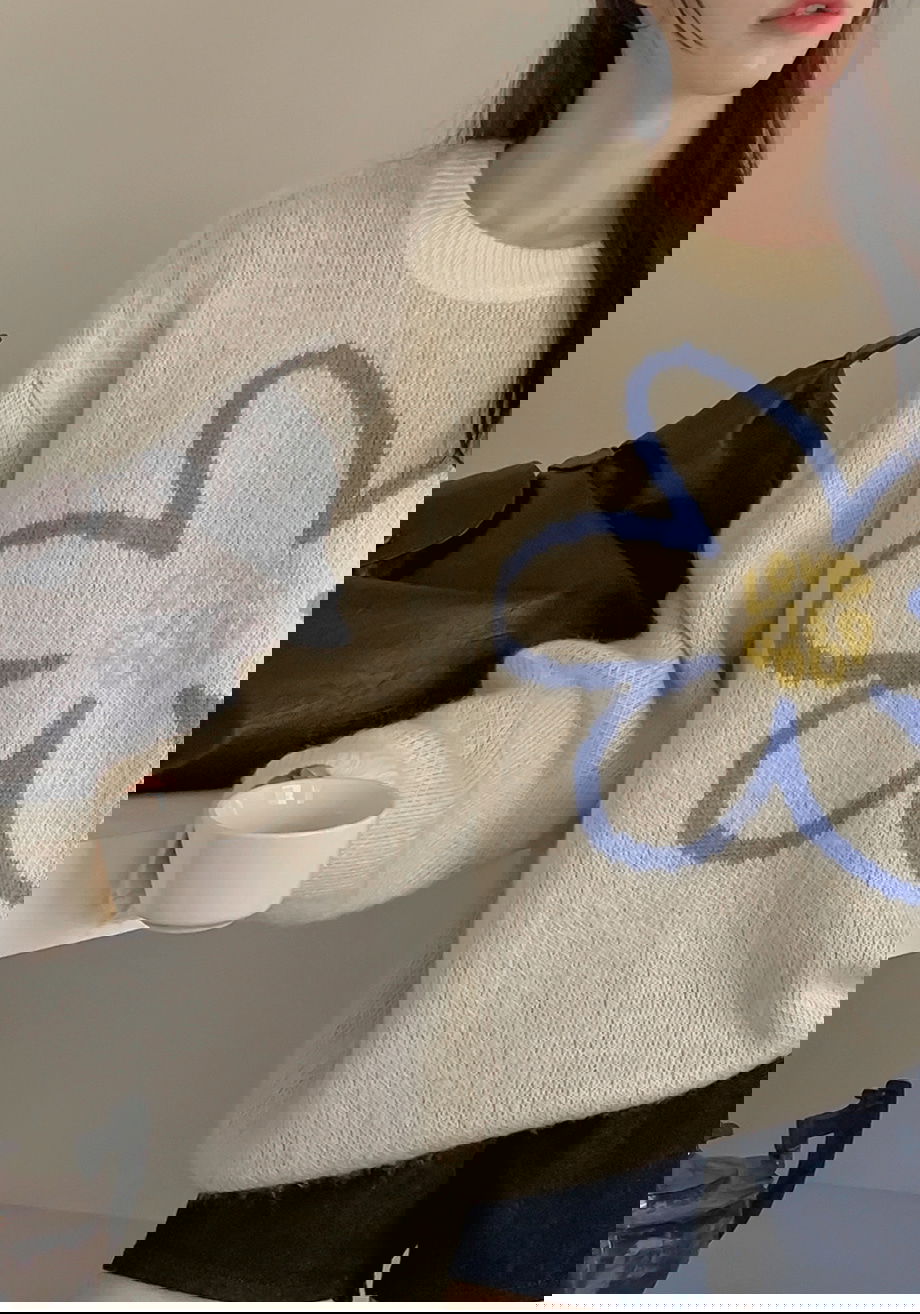 리리앤코 플로네브 브러쉬 플라워 루즈핏 니트