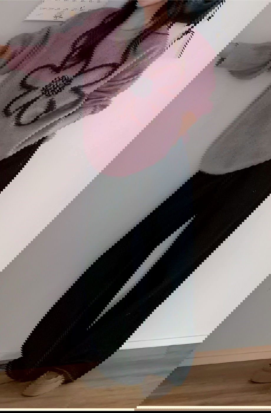 리리앤코 플로네브 브러쉬 플라워 루즈핏 니트